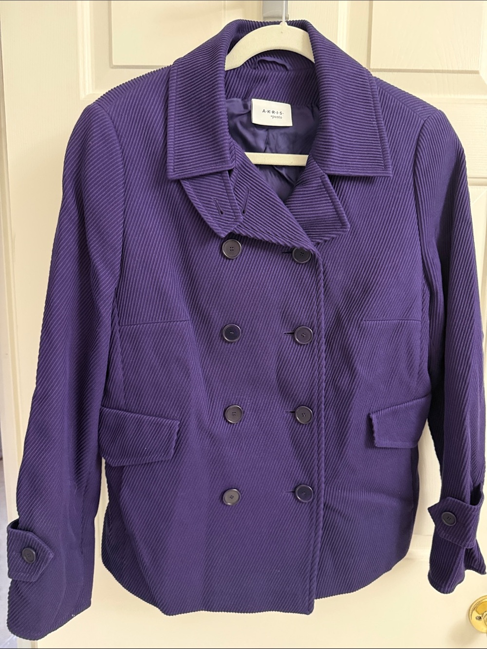 Akris Punto Rich Purple Corduroy Peacoat with Back Cinch